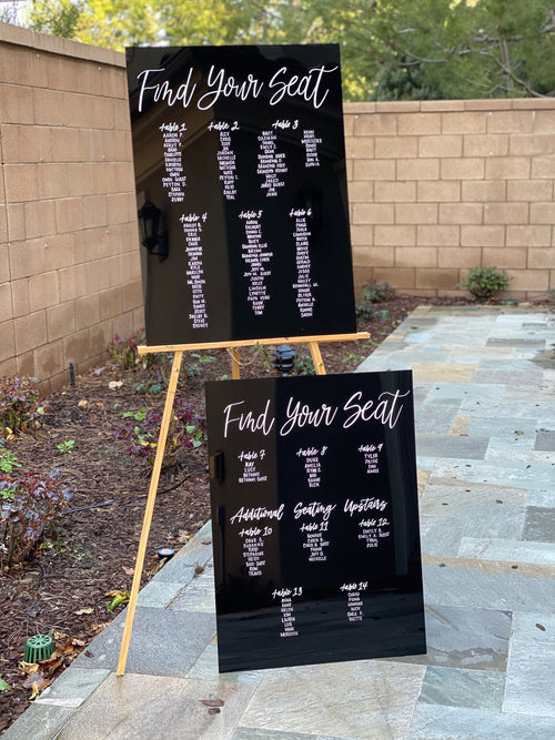 Black Acrylic Seating Chart | Acrylic Wedding Seating Chart | Handwritten Calligraphy Acrylic Seating Chart