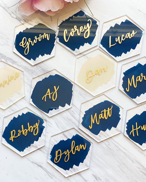 Hexagon Acrylic Wedding Place Cards | Hexagon Back Painted Acrylic Wedding Place Cards Escort Cards