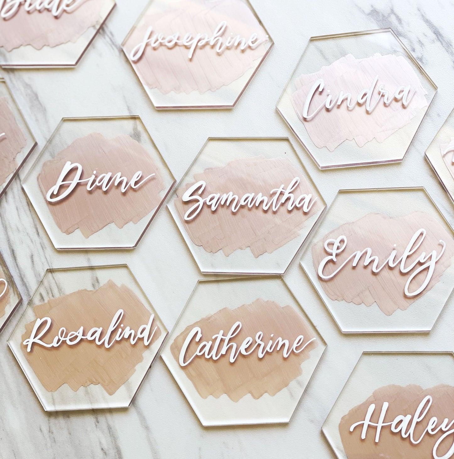 Hexagon Acrylic Wedding Place Cards | Hexagon Back Painted Acrylic Wedding Place Cards Escort Cards