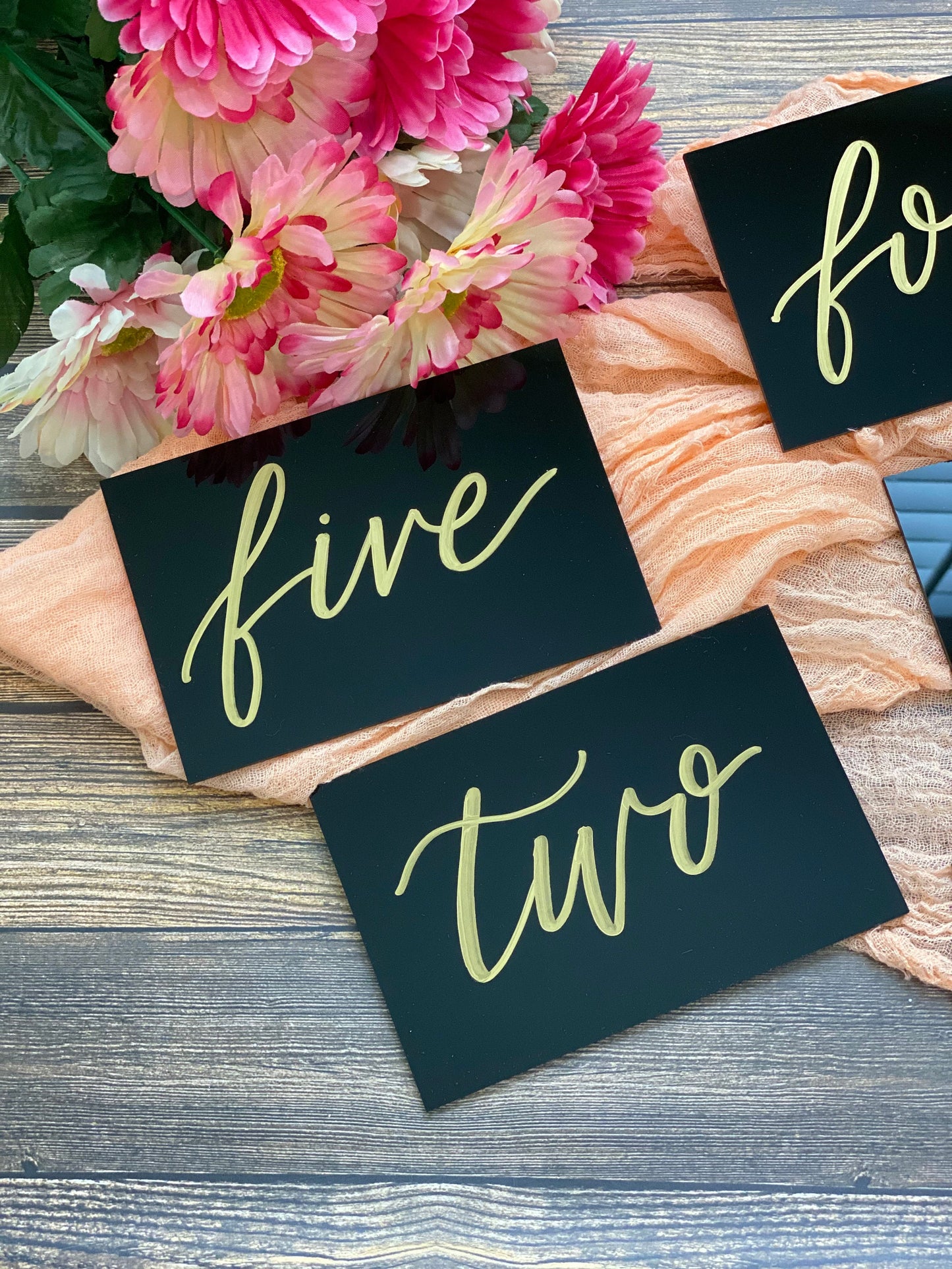 Calligraphy Table Sign Black Acrylic Wedding Table Number Sign | Black Acrylic Calligraphy Ta ...
