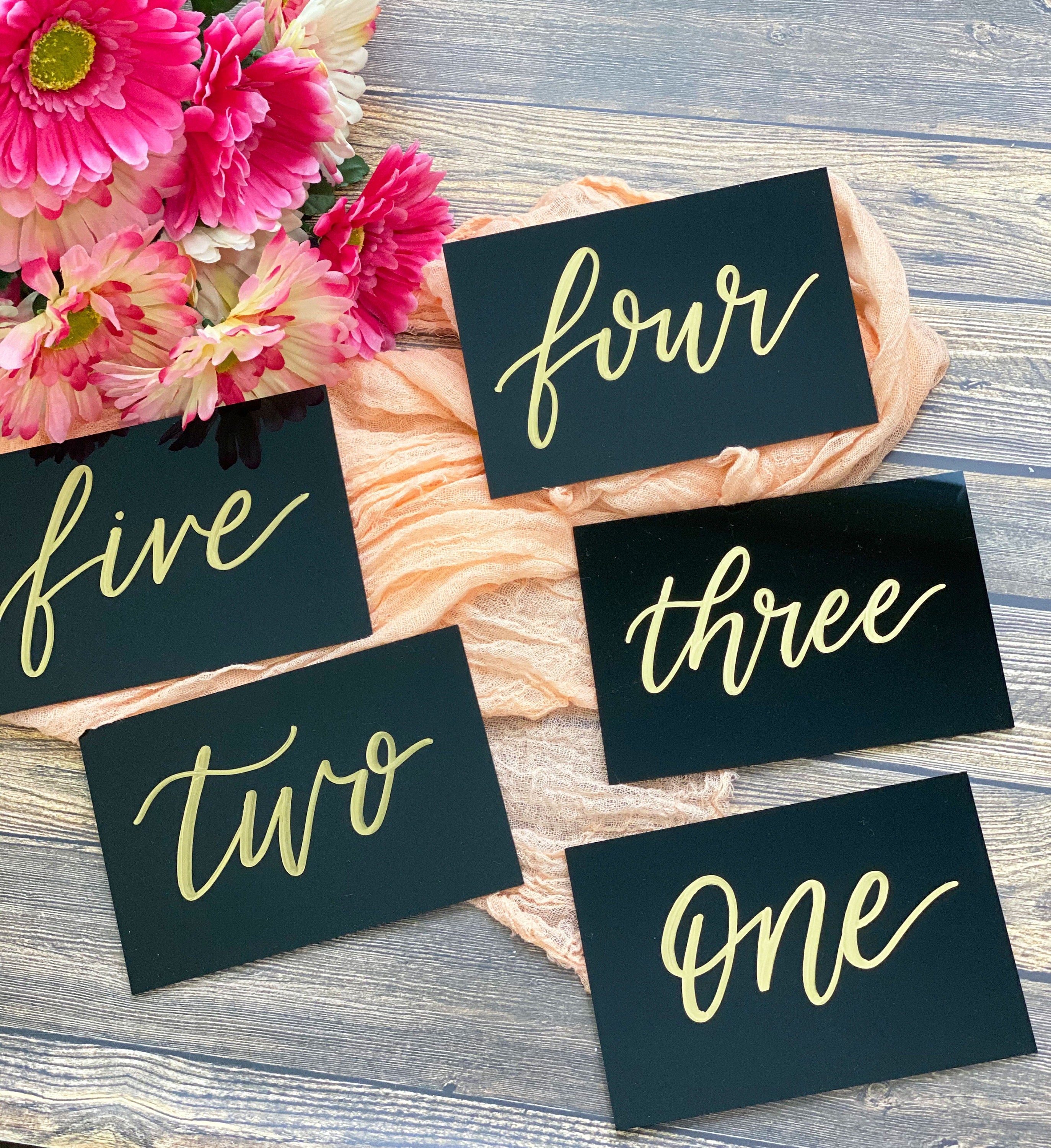 Calligraphy Table Sign Black Acrylic Wedding Table Number Sign | Black Acrylic Calligraphy Ta ...