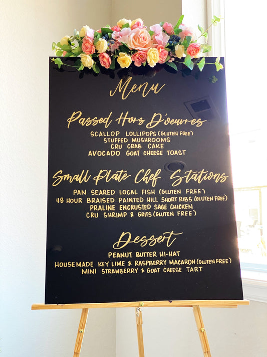 Large Wedding Menu Acrylic Sign | Bar Menu Sign | Cocktails Drinks Sign | Dinner Menu Sign