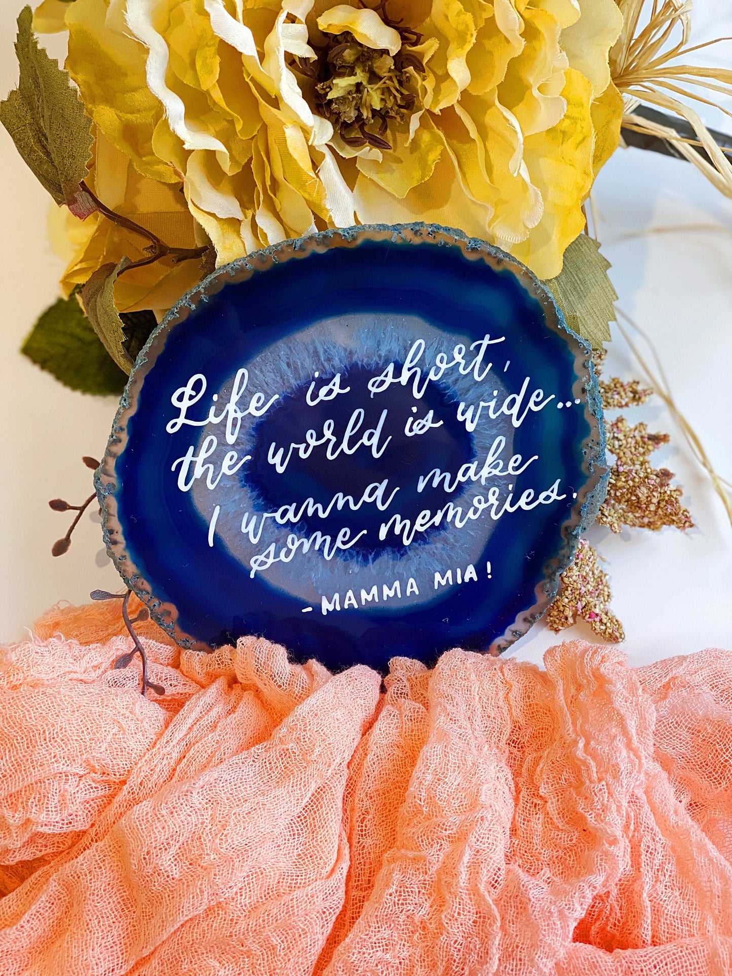 Custom Poem Verse Quote Calligraphy on Large Agate Slice