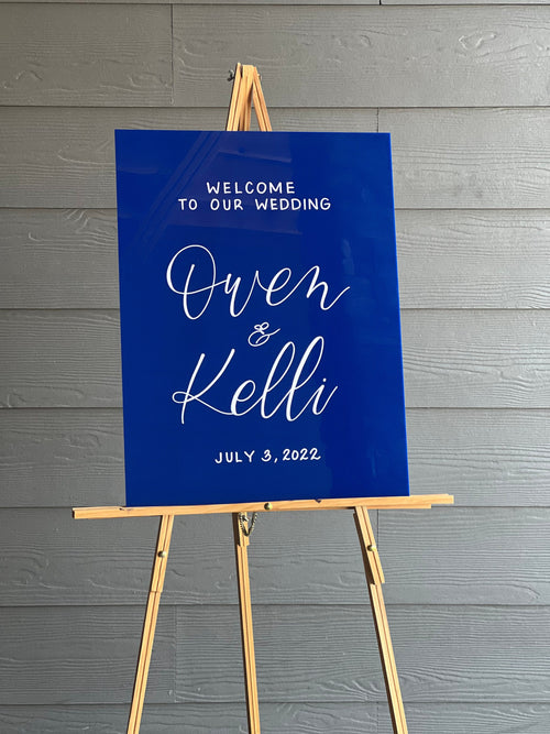 Navy Blue Acrylic Wedding Welcome Sign | Modern Chic Wedding Welcome Sign | Blue Acrylic Custom Calligraphy Sign
