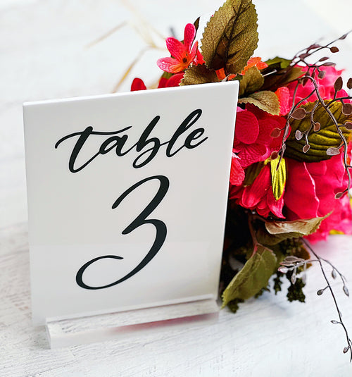White Acrylic Table Number Sign | White and Gold Acrylic Wedding Sign | White and Black Wedding Sign | Minimalist Wedding Table Numbers