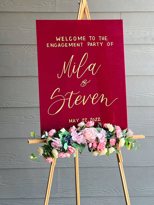 Burgundy Acrylic Wedding Welcome Sign | Birthday Party Sign | Baby Shower Welcome Sign