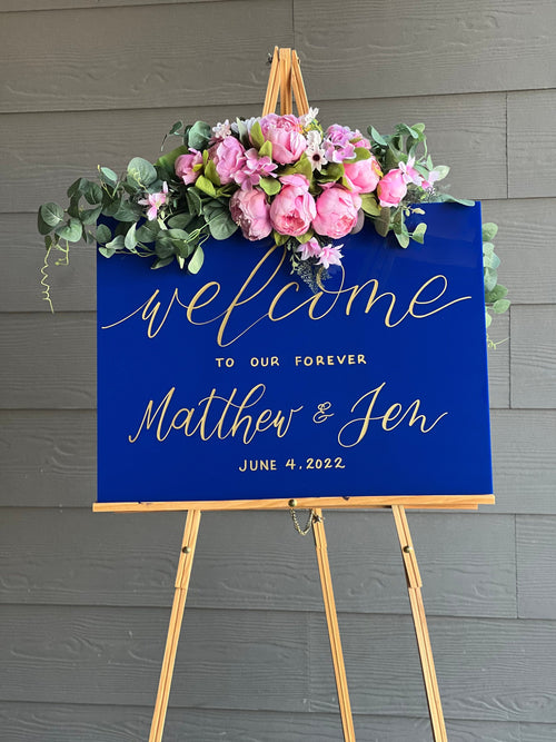 Navy Blue Acrylic Wedding Welcome Sign | Modern Chic Wedding Welcome Sign | Blue Acrylic Custom Calligraphy Sign