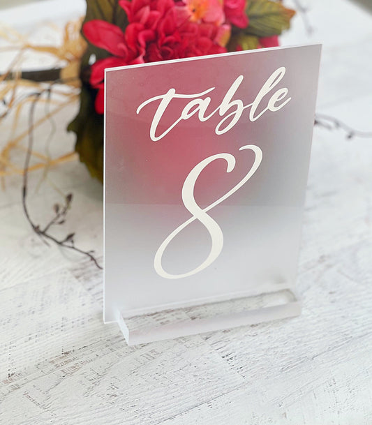 Frosted Acrylic Table Number Sign | Frosted and White Acrylic Wedding Sign | Modern Wedding Table Numbers